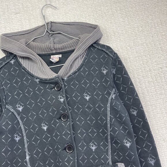 Vintage Split USA Hoodie Women S Black 90s Faded Skateboards Button Up Punk Emo - Picture 3 of 14